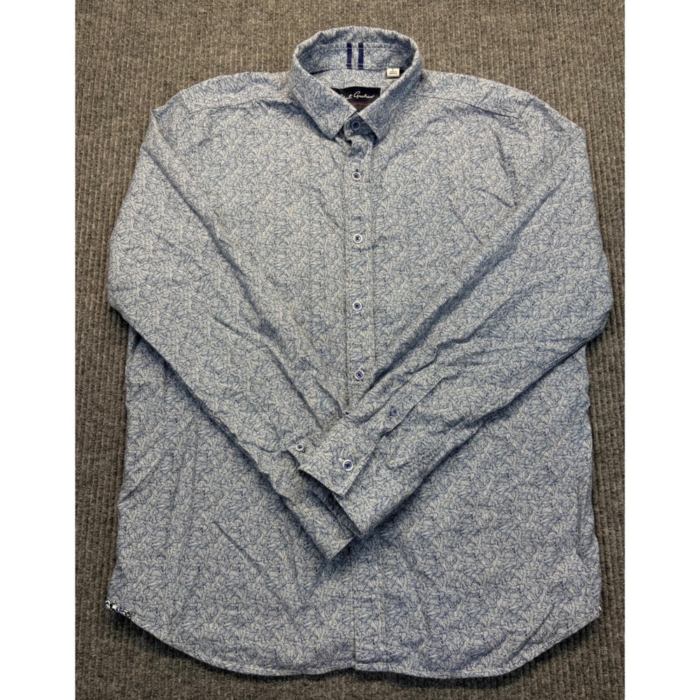 Robert Graham Modern Americana Tailored Fit Blue Abstract Print Cotton Shirt L